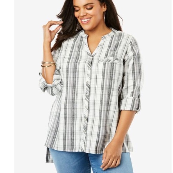 Tops - NWT 20W plaid high low shirt long sleeve